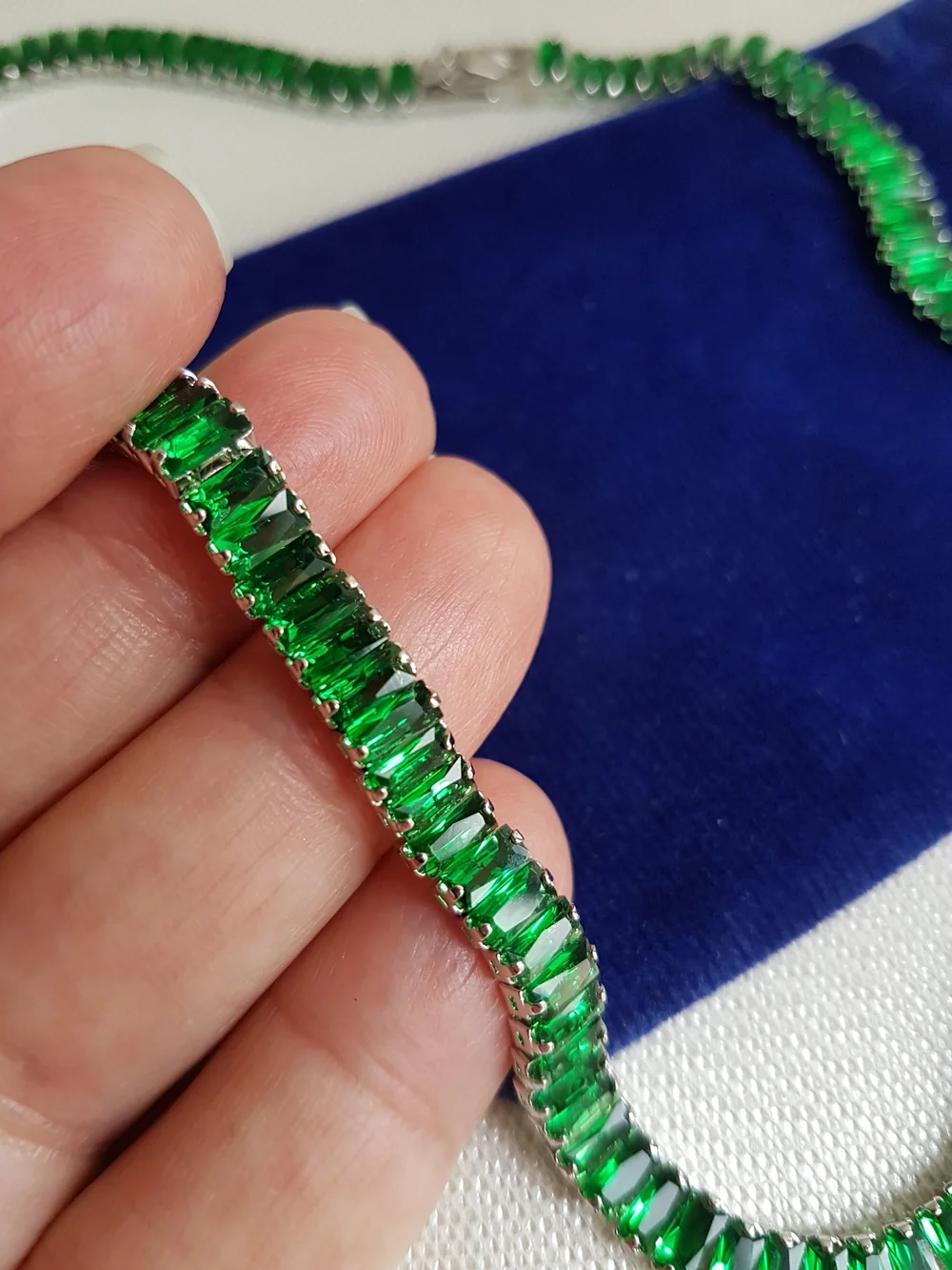 Swarovski Elements Silver Emerald Green Emerald-cut Baguette Tennis Bracelet NEW